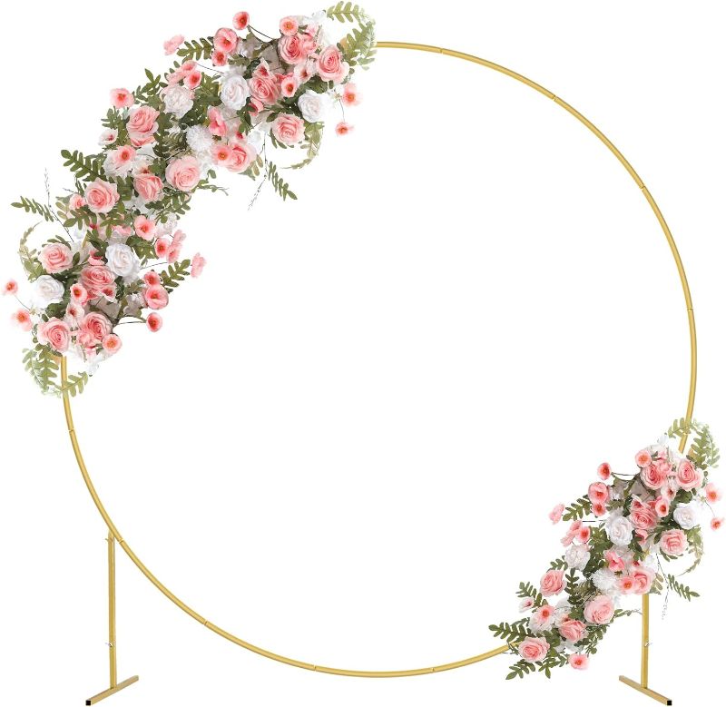 Photo 1 of 7.3FT Round Backdrop Stand, Metal Circle Balloon Arch Kit, Wedding Ring Arch Stand for Party Backdrop Decoration, Baby Shower, Birthday Anniversary Bridal Decoration, Gold
