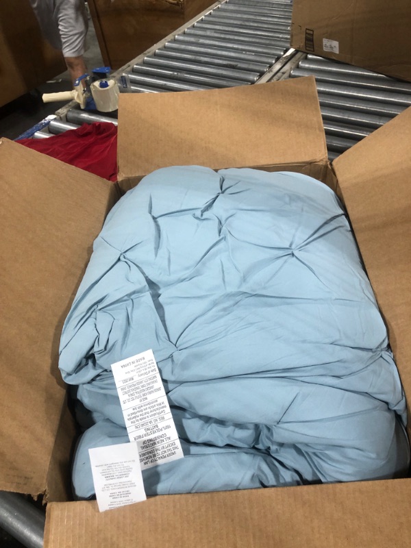 Photo 3 of ***DAMAGED***
 Blue Comforter Set Queen - Bed in a Bag Queen 7 Pieces, Pintuck Bedding Sets Light Blue Bed Set with Comforter, Sheets, Pillowcases & Shams 17 - Light Blue Queen