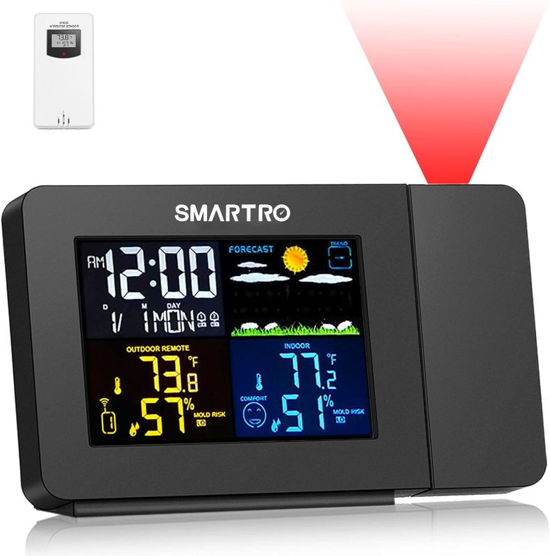 Photo 1 of ****USED** SMARTRO SC91 Projection Alarm Clock for Bedrooms with Weather Station, Wireless Indoor Outdoor Thermometer, Temperature Humidity Monitor Gauge Hygrometer
