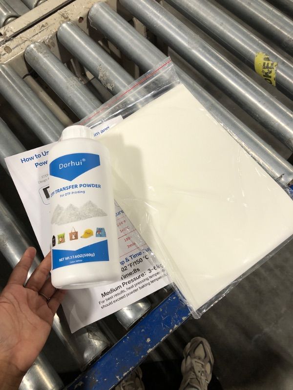 Photo 1 of DTF Transfer Powder Film Kit for DTF Sublimation Printer DTF Starter Kit Include 17.6oz White Digital Transfer Hot Melt Adhesive and 30 Sheets Double-Sided Matte Clear PreTreat Sheets