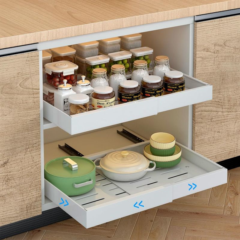 Photo 1 of 12.6"-20.4" Expandable Pull Out Cabinet Organizer with Adhesive,Peel And Stick Slide Out Drawers for Kitchen Cabinets,Cabinet Roll Out Drawers for Kitchen,Bathroom,Pantry,Closet
