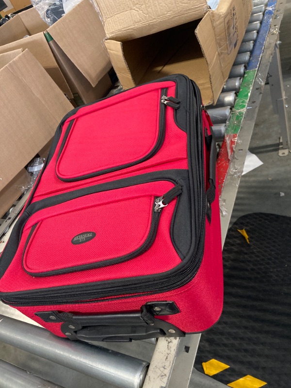 Photo 3 of *****USED**HANDLE IS DAMAGED ON THE LUGGAGE*** U.S. Traveler Rio Rugged Fabric Expandable Carry-On Luggage Set, Red, 2 Count(Pack of 1) Red 2 Wheel