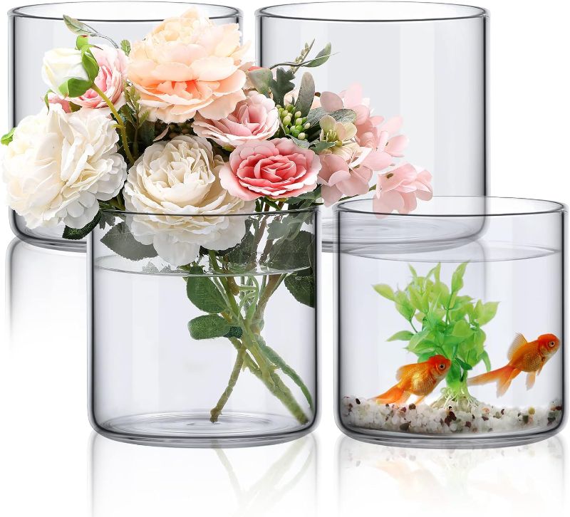 Photo 1 of 4 Pcs Glass Cylinder Vase Bulk Tall Floating Candle Holders Centerpieces Vases Clear Flower Vase for Table Centerpieces Home Wedding Party Event Office Decorations (6 x 6 Inch)
