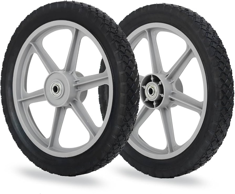 Photo 4 of 14 x 1.75'' Rubber Tire and Spoked Plastic Wheel, 2.5" Hub Length, 1/2" Axle Bore, for Lawn mower Trolley Dolly Wheel Replacement, 2 Pack