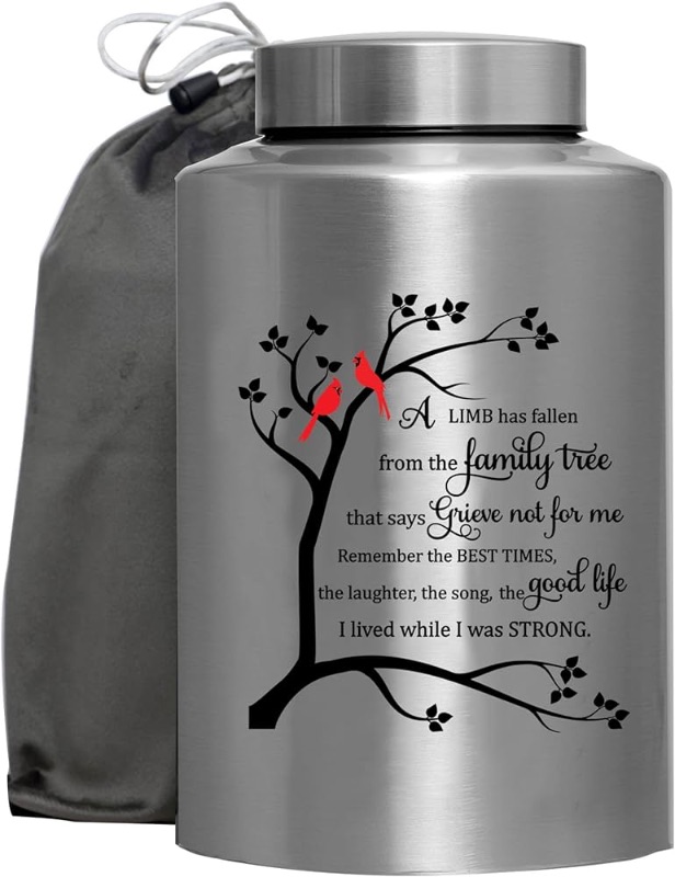 Photo 1 of ***Writing Is Backwards***Cremation Urn for Ashes Large Urn for Human Ashes Memory Decorative Funeral Burial Urn keepsake for Male Female Ashes with Velvet Bag up to 220 lbs Hummingbird Tree of Life Stainless Steel