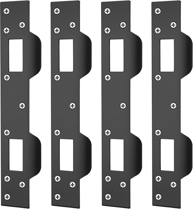 Photo 1 of  Blulu 4 Pcs Defender Door Strike Security Combination Strike Security Strike Plate for Use with 5-1/2" and 6" Hole Spacing on Deadbolt and Dead Latch, Steel Brass (Black