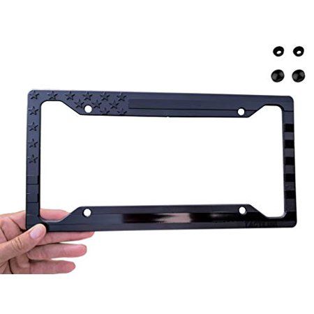 Photo 1 of American Flag License Plate Frame - Subdued 3D Embossed USA Flag in Black Gloss on Matte Finish for Car Truck or SUV (Gloss on Matte Black)