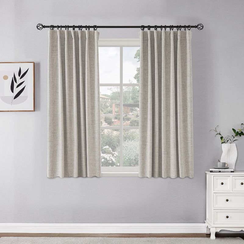 Photo 1 of 100% Blackout Curtains Thermal Insulated Curtains & Drapes for Bedroom/Living Room, Rod Pocket/Back Tab/Hook Belt/Ring Clips (2 Panels, unknown length, Greyish White)