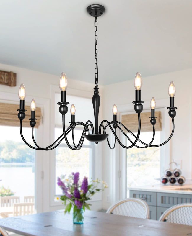 Photo 1 of 8 Lights Farmhouse Chandelier Light Fixtures Ceiling Hanging, Black Chandeliers for Dining Room, Candle Industrial Rustic Chandeliers for Living Room Bedroom Foyer Kitchen Island Lighting 8 Lights