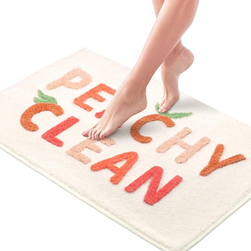 Photo 1 of  Peachy clean bath mat cute bathroom rugs Pink and Cream Ultra Soft and Water Absorbent Bath Rug, Machine Washable, Non-Slip Peach Bath Mats for Bathroom (20"x32", Peachy Clean)