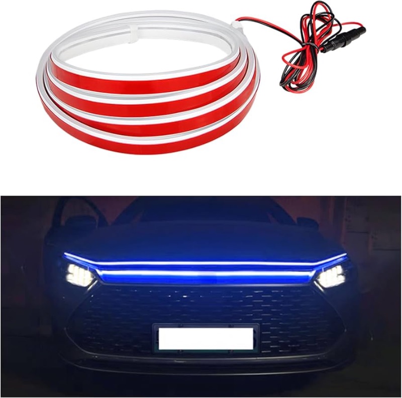 Photo 1 of 79'' Car Hood Light Strip, Flexible Dynamic Daytime Running Light Strip, Waterproof Auto LED Strip Light with Fuse Protection, Universal Exterior Decor for Most Vehicles (Blue)