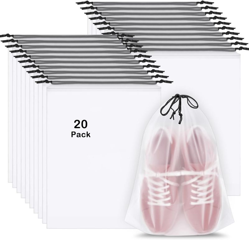 Photo 1 of 20 Pack Shoe Bags for Travel, 15.7" x 11.8" Clear Travel Shoe Bags for Packing, Large Waterproof Portable Drawstring Travel Shoe Storage Bag Travel Essentials for Women and Men