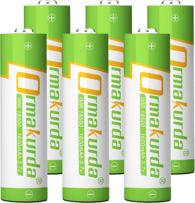 Photo 1 of 18500 Rechargeable Batteries (6Pack), IMR 18500 1600mAh 3.7V Li-ion Rechargeable Battery with Button Top,for Flashlight, Solar Garden Light
***missing one battery***