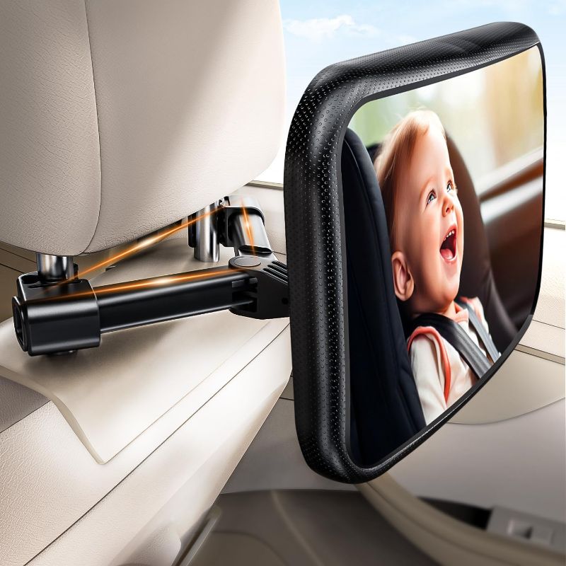 Photo 1 of Baby Car Mirror, Car Seat Mirror for Rear Facing, Upgraded Safety Car Mirror for Infant Newborn with Hook Clip Design Non-Shaking Wide Crystal View Shatterproof Crash Tested Adjustable Easy