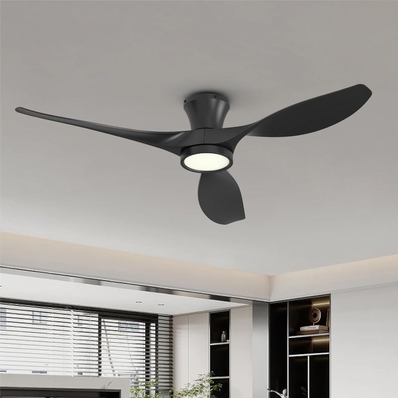 Photo 1 of  TALOYA 52 Inch Ceiling Fan with Led Light Remote Control Flush Mount Low Profile for Bedroom Farmhouse Patio Outdoor Living Room Kitchen Dining Room,DC Motor,Reversible,Black