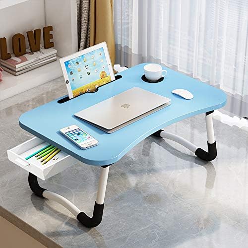 Photo 1 of  Lap Desk with Storage Drawer, Cup and Phone Holder, Laptop Bed Tray Table, 23.6" Foldable Laptop Desk, Laptop Stand for Working, Writing, Gaming and Drawing (23", Blue)