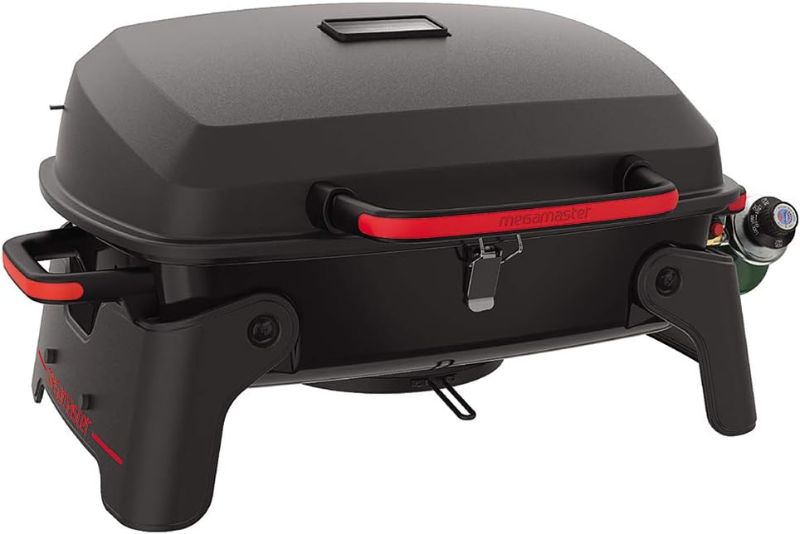 Photo 1 of 820-0065C 1 Burner Portable Gas Grill for Camping, Outdoor Cooking , Outdoor Kitchen, Patio, Garden, Barbecue with Two Foldable legs, Red + Black
