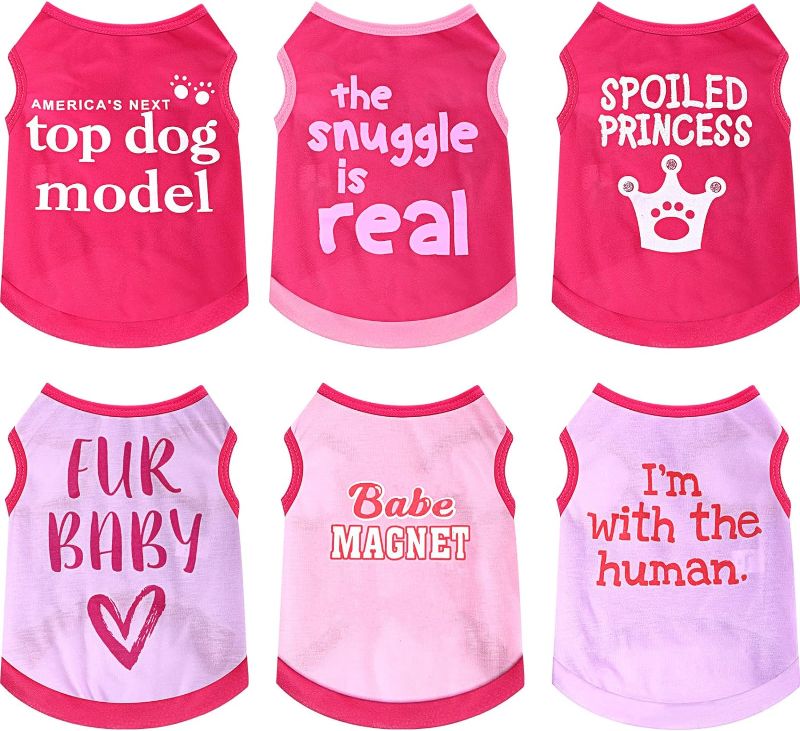 Photo 1 of Jexine 6 Pack Dog Shirt Puppy Clothes for Chihuahua Dog T Shirt Girl Dog Clothes Breathable Dog Outfit Dog Costume Summer Cat Dog Clothes Dachshund Puppy Accessories Printed Dog Shirts (Medium)
