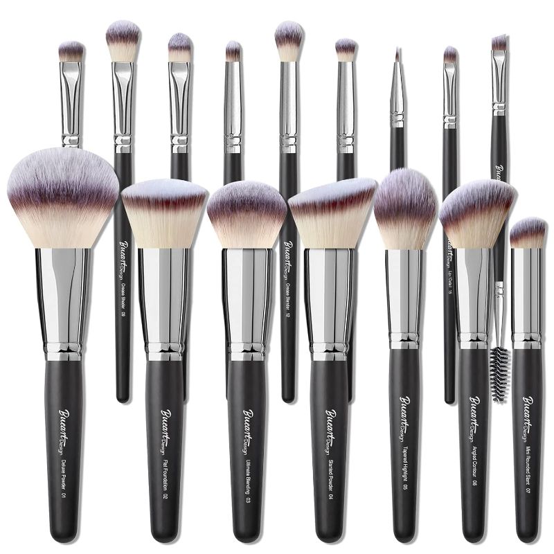 Photo 1 of 16Pcs ULTRA SOFT Black labeled Makeup Brushes set Contains large powder Flat Foundation Blending Blush Face contour Concealers Brush (16Pcs Matte Black S)
