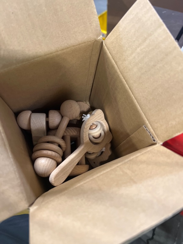 Photo 1 of 6 Pieces Toy Set- Wooden Baby Toys for Babies 0-6 Months,Wooden Toys for Babies Rattles with Bells,Wooden Rattles Push Car,Wood Teething Toys Gifts for Boys Girls,Montessori Toys for Babies 0-6 Months 6-Pieces