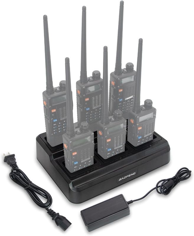 Photo 1 of BAOFENG UV-5R Six-Way Charger Multi-Unit Charger Station for BF-F8HP UV-5R UV-5RE UV-5RPRO UV-5RM Retevis RT-5R RT-5RV Mirkit UV-5R MK4 Walkie Talkie and Battery(1Pack)
