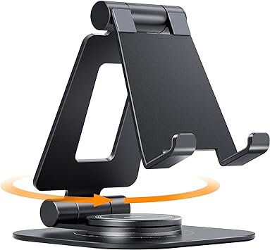 Photo 1 of  Nulaxy 360 Rotating Cell Phone Stand, Fully Adjustable Foldable Desktop Phone Holder Cradle Dock, Thick Case Friendly, Compatible with All Phones, Nintendo Switch, Black