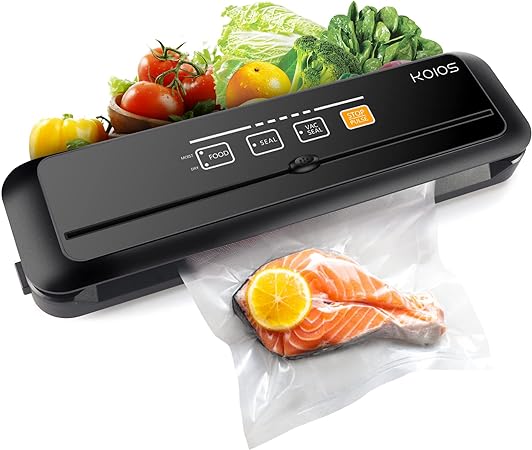 Photo 1 of  KOIOS Vacuum Sealer Machine, 90Kpa Automatic Vacuum Air food sealer/Built-in Cutter Starter Kit, Dry & Moist Food Preservation Modes, Pulse Function, LED Indicator Lights, Black