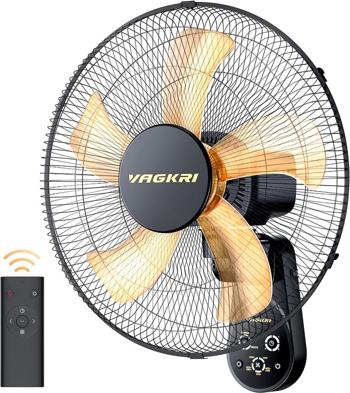 Photo 1 of  VAGKRI Wall Mount Fan, 16 Inch Wall Fan with 5 Blades, 5 Speeds, 8 Hour Timer, 90° Oscillating Quiet Fan with Remote for Home Office Bedroom Living Room Garage