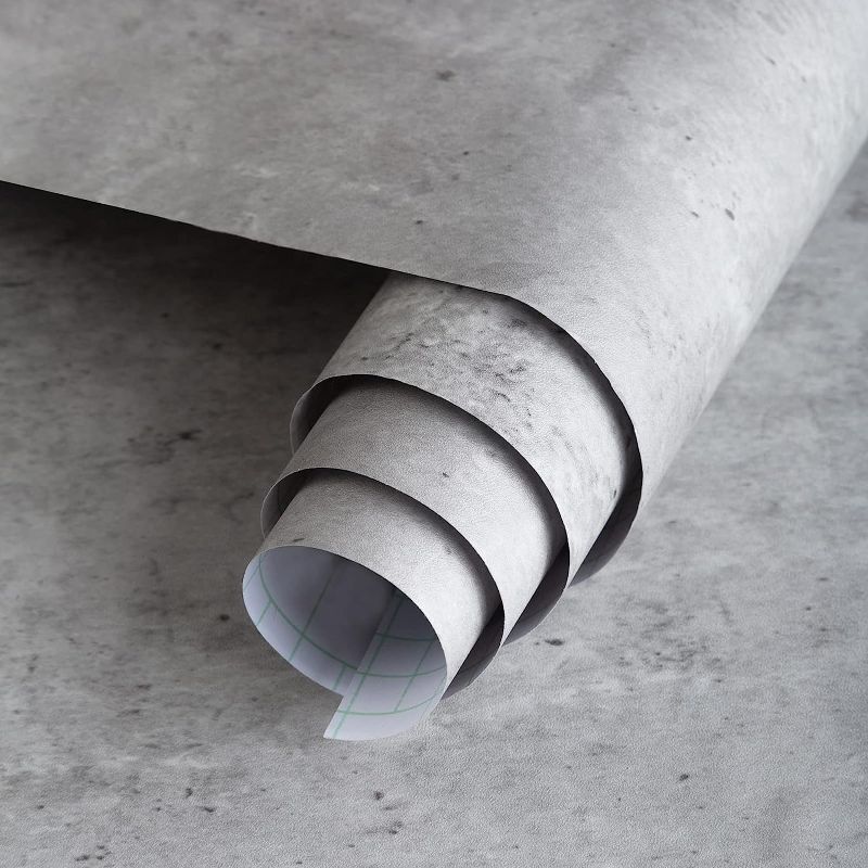 Photo 1 of ***Length unknown***16"×354" 3D Concrete Cement Wallpaper Peel and Stick Light Grey Faux Concrete Contact Paper Vinyl Wrap Stained Matte Texture Self Adhesive Removable Wall Paper for Bathroom Garage Living Room
