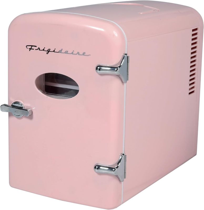 Photo 1 of ***FOR PARTS ONLY NO RETURNS***Frigidaire EFMIS175 Retro 9-Can Mini Personal Fridge Portable Cooler for Car, Office, Bedroom, Dorm Room, or Cabin, 11.8"D x 7.1"W x 10.1"H, Pink
