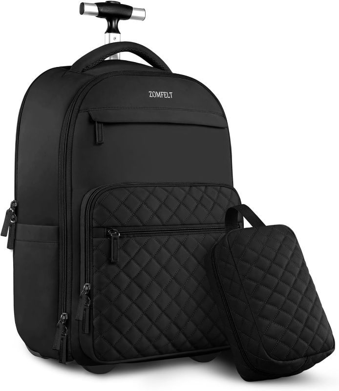 Photo 1 of *** MISSING SMALL BAG****ZOMFELT Rolling Backpack for Women Men, Carry on Luggage Travel Backpack with Wheels, 17 Inch Laptop Backpack with Toiletry Bag, Wheeled Backpack for Travel Trip Business Black