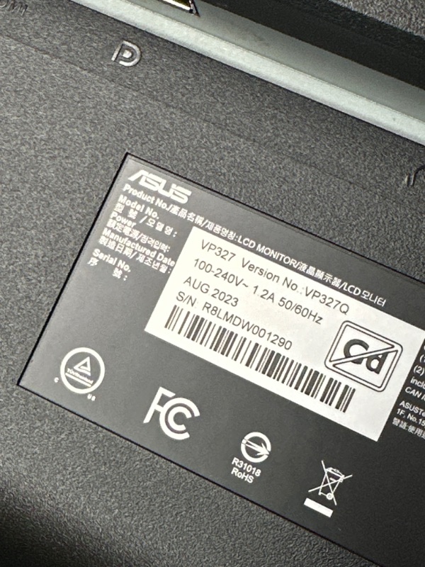 Photo 5 of *unable to test-  no power cord** ASUS 31.5” 4K HDR Eye Care Monitor (VP327Q) – UHD (3840 x 2160), 99% sRGB, HDR-10, Adaptive-Sync, Speakers, DisplayPort, HDMI, Flicker Free, Blue Light Filter, VESA Mountable,Black 32" 4K Adaptive-Sync HDR10