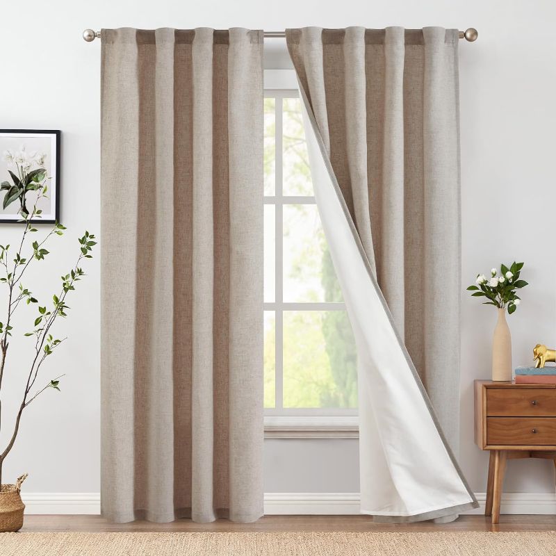 Photo 1 of jinchan Taupe Linen Textured Curtains 84 Inch Long 2 Panels for Living Room Grommet Top Farmhouse Light Filtering Window Drapes for Bedroom Heathered Taupe