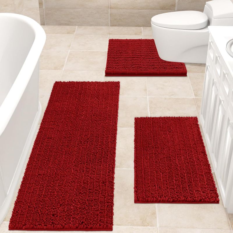 Photo 1 of ACCUMTEK Upgrade Extra Large Bathroom Rug Set 3 Pieces Ultra Soft, Thick Absorbent Bath Mats, Non Slip Chenille Toilet Mat for Bathroom, Bedroom, Kitchen, Dark Coffee 48"x20"+ 24"x17"+ U Shape 20"x24" 