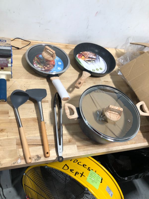 Photo 3 of **READ NOTES BEFORE PURCHASING ITEM** 
Pots and Pans Set Non Stick, Kitchen Cookware Sets Black Granite Nonstick Cooking Set with Frying Pans, Saucepans, Steamer Silicone Shovel Spoon & Tongs (PFOS, PFOA Free) Black Pieces