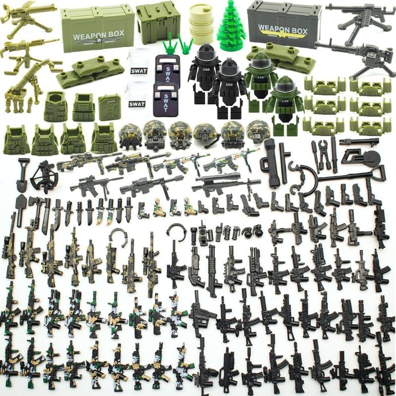 Photo 1 of 200+ Pcs Military Weapon Pack Accessories Kits Toys, Swat Team Building Block Toys, Military Soldier Style Weapon Sets, Army Equipment Gear Sets, Accessories Compatible with Major Mini figure
