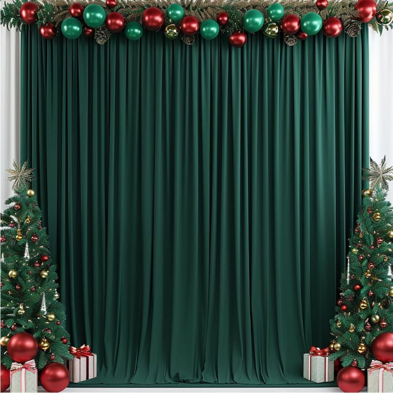 Photo 1 of 10x10ft Wrinkle Free Hunter Green Backdrop Curtain for Parties Soft Fabric Drapes Wedding Dark Green Curtain Backdrop for Birthday Party Decorations Background for Photography 5x10ft,2 Panels