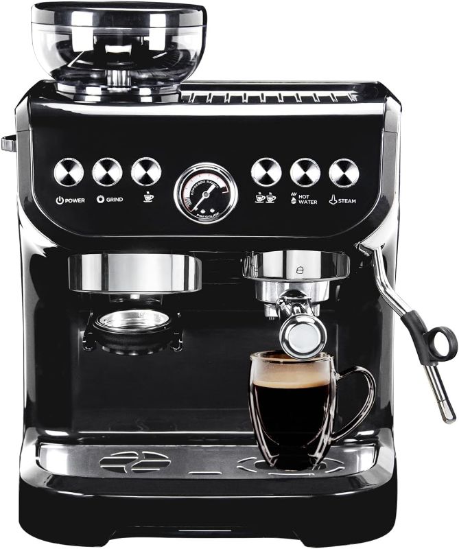 Photo 1 of Espresso Machine 15 Bar, Coffee Maker With Milk Frother Steam Wand, Built-In Bean Grinder, Combo Cappuccino Machine with 70oz Removable Water Tank (ABS high-strength plastic shell)