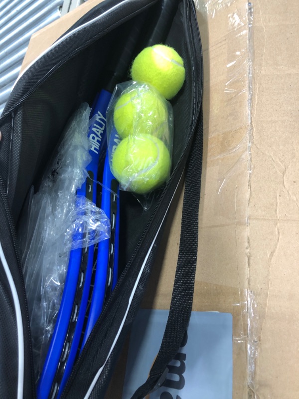 Photo 2 of HIRALIY Adult Recreational 2 Players Tennis Rackets ,27 Inch Super Lightweight Tennis Racquets for Student Training Tennis and Beginners, Tennis Racket Set For Outdoor Games, Including 3 Tennis Balls, 2 Tennis Overgrips and 1 Tennis Bag Blue