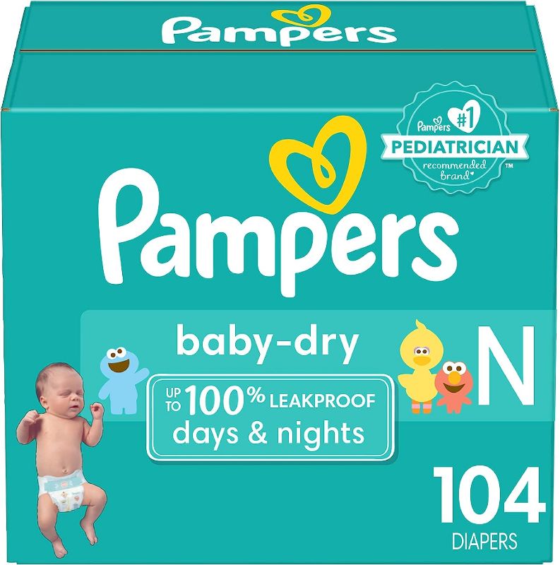 Photo 1 of Diapers Size Newborn/Size 0 (< 10 lb), 104 Count - Pampers Baby Dry Disposable Baby Diapers, Super Pack with Diapers Newborn/Size 1 (8-14 lb), 252 Count 