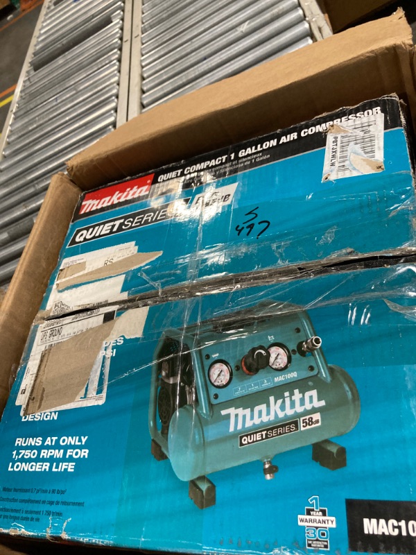 Photo 4 of *** NOT FUNCTIONAL****
***SELLING AS PARTS NO RETURNS****
Makita MAC100Q Quiet Series, 1/2 HP, 1 Gallon Compact, Oil-Free, Electric Air Compressor