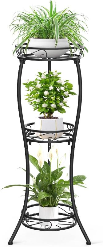 Photo 1 of 3 Tier Tall Metal Plant Stand for Indoor Outdoor Plants, 35 Inch Corner Plant Stands Display Rack, Rustproof Iron Flower Pot Holder Shelf for Patio Balcony Garden Living Room (Black)