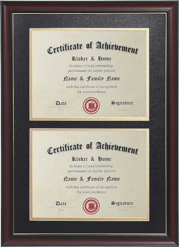 Photo 1 of ELSKER&HOME Double Diploma Frames 14x20 for Two 8.5x11 Diplomas,Certificates,Degrees,Documents,Cherry Color Golden Rim for Dual Diploma/Certificate/Document Frame for Two 8.5x11 Inch with Mat(Double Mat,Black with Golden Rim) Black Mat Golden Rim Double D