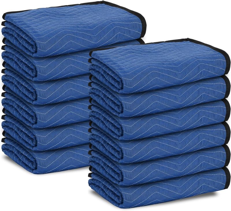 Photo 1 of 12 Moving Packing Blankets - 80 x 72 Inches (35 lb/dz) Heavy Duty Moving Pads for Protecting Furniture Professional Quilted Shipping Furniture Pads (Blue 12PCS)