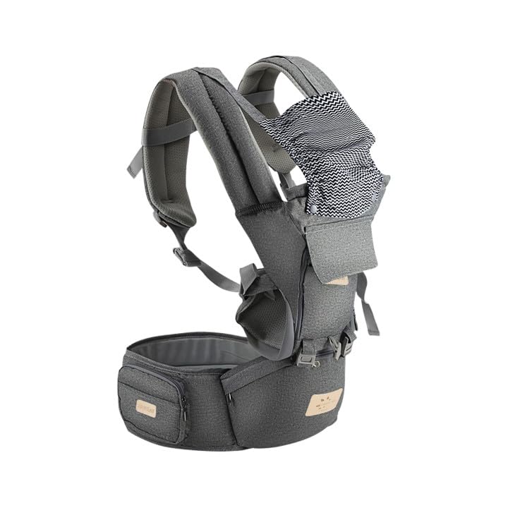 Photo 1 of FRUITEAM - Safety-Certified Baby Carrier with Hip Seat - All Position Baby Chest Carrier - Front and Back Carry Baby Carrier Nerborn to Toddler with Head Hood, Misty Grey