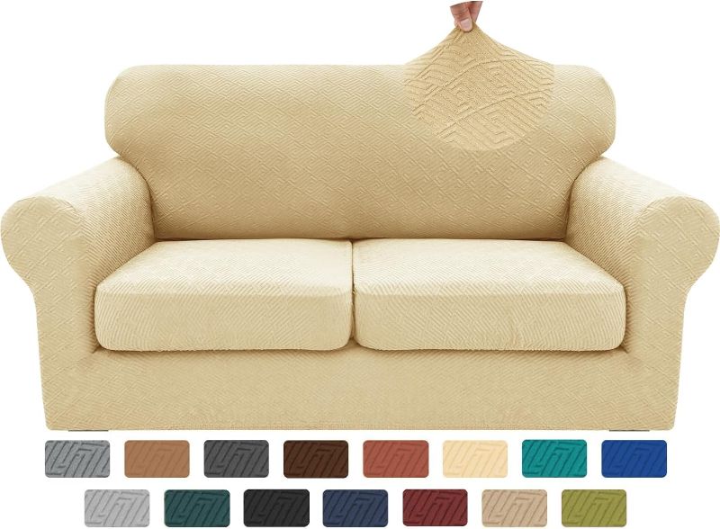 Photo 1 of 2024 Newest 3 Pieces Couch Covers for 2 Cushion Sofa Super Stretch Loveseat Slipcover Pet Dog Universal Slip Cover Anti Slip Love Seat Furniture Protector (Beige, 55"-69")