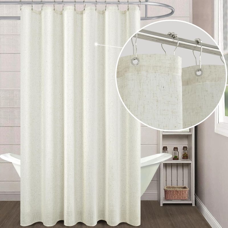 Photo 1 of         KOUFALL Extra Long Shower Curtains 84 Inch Length for Bathroom Waterproof XLong Duck Cloth Rustic Fabric Elegante Linen Shower Curtain Liner Set with Hooks