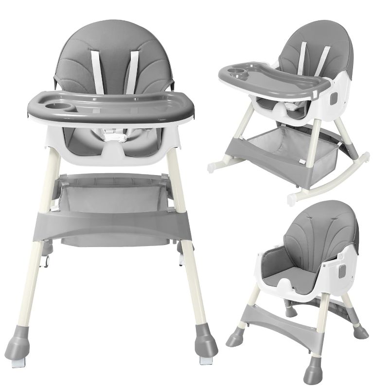 Photo 1 of Convertible 4-in-1 Baby High Chair for Toddlers with Removable Tray, Wheels & Safety Belt (Gray)