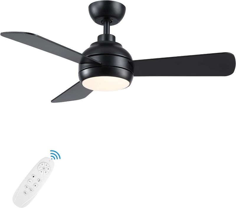 Photo 1 of Hisummer Small Black Ceiling Fan with Light and Remote, Modern Bedroom Ceiling Fan with Light 28 Inch Outdoor/Indoor Ceiling Fan with 6-Speed for Kitchen Patio Reversible Ceiling Fan 