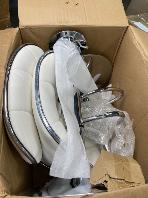 Photo 1 of Leopard Shell Back Adjustable Swivel Bar Stools, PU Leather Padded with Back, Set of 2 (White) A-white